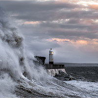Buy canvas prints of Porthcawl Lighthouse during Storm by Roger Daniel