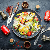 Buy canvas prints of Vegetarian spring salad with fresh vegetables,top view by Mykola Lunov Mykola