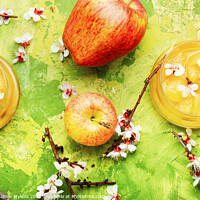 Buy canvas prints of Bowl of apple jam,top view by Mykola Lunov Mykola
