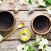 Buy canvas prints of Jasmine tea with jasmine flower by Mykola Lunov Mykola