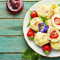 Buy canvas prints of Sweet dumplings with strawberries or knedlik by Mykola Lunov Mykola