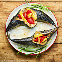 Buy canvas prints of Grilled mackerel fish by Mykola Lunov Mykola
