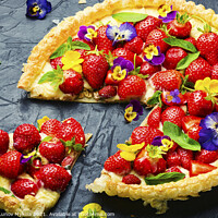 Buy canvas prints of Open summer pie with strawberry by Mykola Lunov Mykola