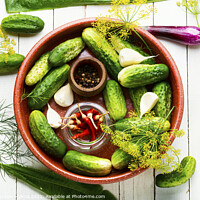 Buy canvas prints of Homemade cucumber pickling and ingredients by Mykola Lunov Mykola