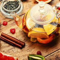 Buy canvas prints of Tea with citrus fruits. by Mykola Lunov Mykola