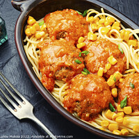 Buy canvas prints of Veggie meatball with meat free and pasta. by Mykola Lunov Mykola