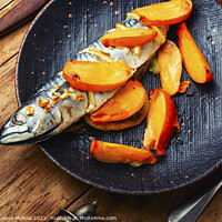 Buy canvas prints of Baked fish with persimmon. by Mykola Lunov Mykola