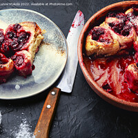 Buy canvas prints of Tasty cottage cheese pie with berries. by Mykola Lunov Mykola