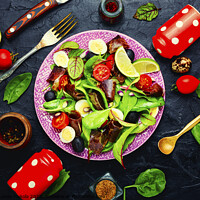 Buy canvas prints of Spring salad with meat. by Mykola Lunov Mykola