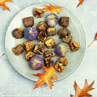 Buy canvas prints of Dried and fresh figs, autumnal dessert by Mykola Lunov Mykola