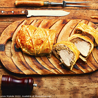 Buy canvas prints of Festive food baked Wellington meat. by Mykola Lunov Mykola