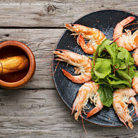 Buy canvas prints of Appetizing boiled shrimp. by Mykola Lunov Mykola