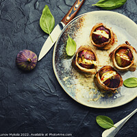 Buy canvas prints of Delicious figs baked in meat bacon by Mykola Lunov Mykola