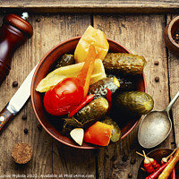 Buy canvas prints of Tasty homemade pickles vegetables. by Mykola Lunov Mykola