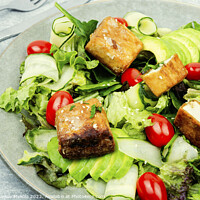 Buy canvas prints of Salad of tofu and fresh vegetables, healthy eating by Mykola Lunov Mykola