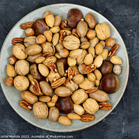 Buy canvas prints of Assortment of nuts on a plate by Mykola Lunov Mykola