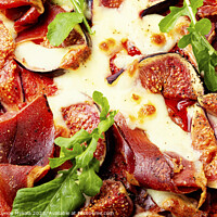 Buy canvas prints of Appetizing pizza with bacon and fruit. by Mykola Lunov Mykola