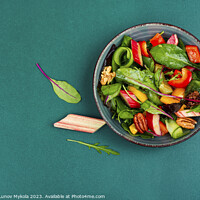 Buy canvas prints of Healthy salad with rhubarb, vegan salad by Mykola Lunov Mykola