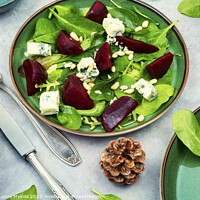 Buy canvas prints of Beetroot salad with blue cheese and pine nuts by Mykola Lunov Mykola