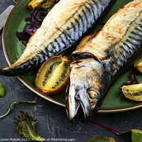 Buy canvas prints of Cooking mackerel fish with kiwi by Mykola Lunov Mykola