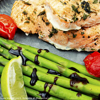 Buy canvas prints of Salmon with asparagus, healthy lunch by Mykola Lunov Mykola