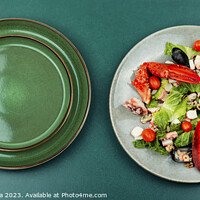 Buy canvas prints of Seafood salad on a plate by Mykola Lunov Mykola