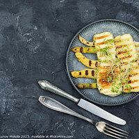 Buy canvas prints of White asparagus with halloumi cheese. by Mykola Lunov Mykola