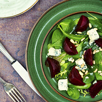 Buy canvas prints of Beetroot salad with blue cheese and pine nuts by Mykola Lunov Mykola