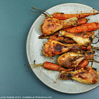 Buy canvas prints of Grilled chicken legs and vegetables by Mykola Lunov Mykola