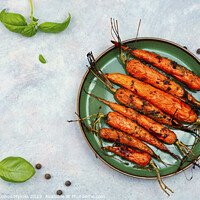 Buy canvas prints of Appetizing baked carrots, copy space by Mykola Lunov Mykola
