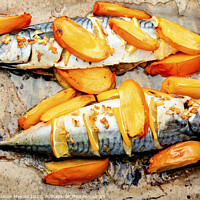 Buy canvas prints of Scomber fish baked with fruits. by Mykola Lunov Mykola