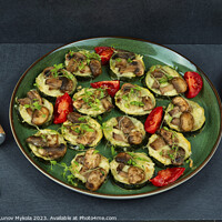 Buy canvas prints of Baked zucchini with mushrooms and fresh herbs by Mykola Lunov Mykola