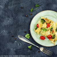 Buy canvas prints of Potato gratin with broccoli, space for text by Mykola Lunov Mykola