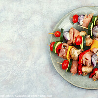 Buy canvas prints of Raw meat skewers, ,space for text. by Mykola Lunov Mykola
