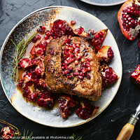 Buy canvas prints of Tasty pork with pomegranate for Christmas by Mykola Lunov Mykola