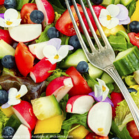 Buy canvas prints of Tasty light salad with edible flowers by Mykola Lunov Mykola
