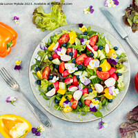 Buy canvas prints of Tasty summer salad with edible flowers by Mykola Lunov Mykola