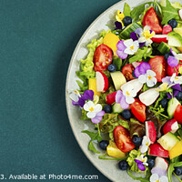 Buy canvas prints of Summer salad with edible flowers,space for text. by Mykola Lunov Mykola