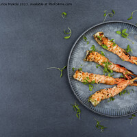 Buy canvas prints of Large shrimp grill, seafood by Mykola Lunov Mykola