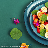 Buy canvas prints of Fruit salad with nasturtium, recipe place. by Mykola Lunov Mykola