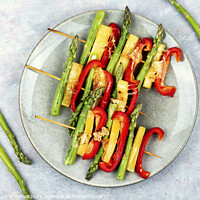 Buy canvas prints of Vegetable skewers with asparagus and cheese. by Mykola Lunov Mykola