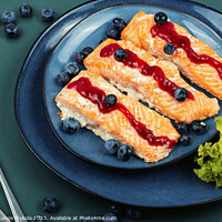 Buy canvas prints of Red salmon fish baked in berry sauce by Mykola Lunov Mykola