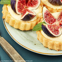 Buy canvas prints of Tartlets with curd cream and figs. by Mykola Lunov Mykola