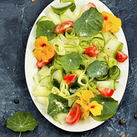Buy canvas prints of Vegetable salad with nasturtium, diet food. by Mykola Lunov Mykola