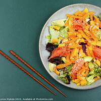 Buy canvas prints of Asian salad with smoked trout, space for text by Mykola Lunov Mykola