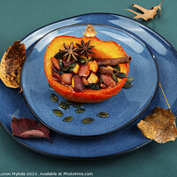 Buy canvas prints of Baked pumpkin or squash with fruits and spices. by Mykola Lunov Mykola