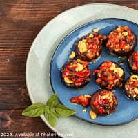 Buy canvas prints of Plate with delicious stuffed mushrooms by Mykola Lunov Mykola