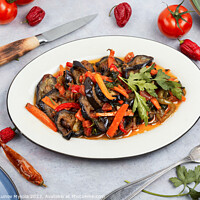 Buy canvas prints of Stewed aubergine saute, tasty vegetable stew. by Mykola Lunov Mykola