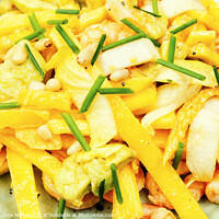 Buy canvas prints of Grilled shrimps, avocado, mango salad. Food background by Mykola Lunov Mykola