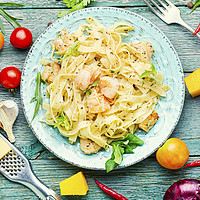 Buy canvas prints of Spaghetti pasta with shrimps by Mykola Lunov Mykola